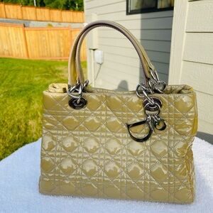 Vintage Christian Dior Patent Cannage in Beige Color with Authenticity Card.